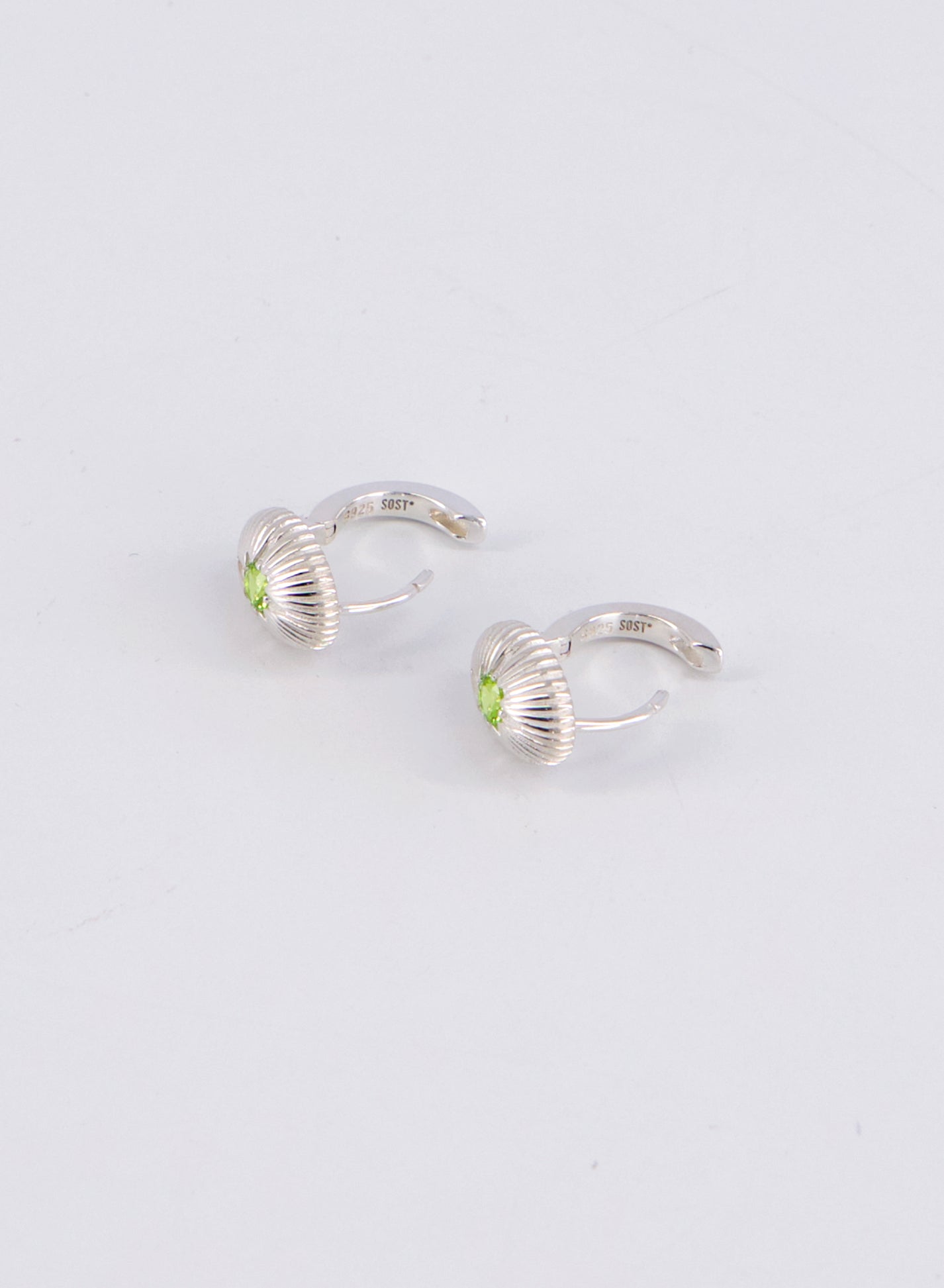 Peridot Green Cubic Zirconia Ribbed Shell Earrings