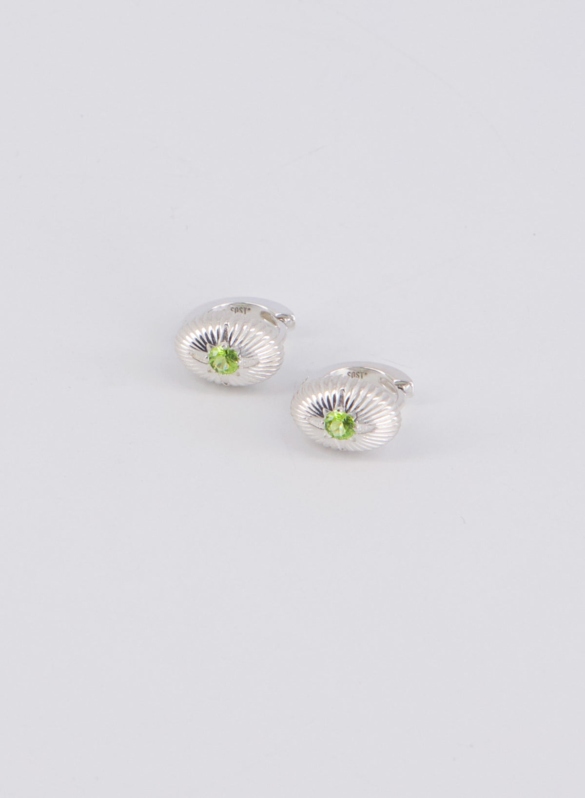 Peridot Green Cubic Zirconia Ribbed Shell Earrings