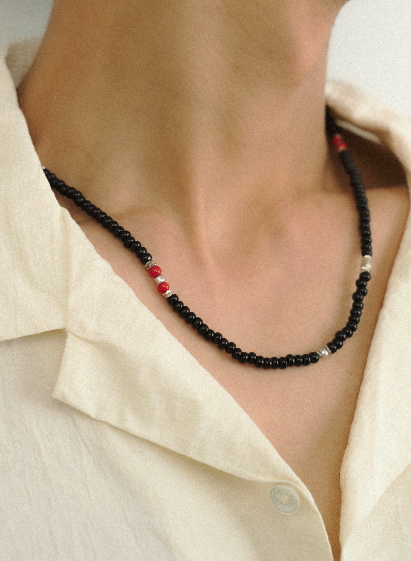Black Beaded Necklace (Unisex)