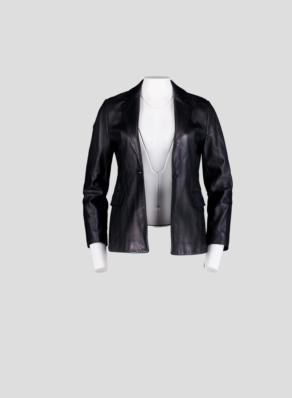 004 Vintage Genuine 90's One Button Leather Blazer — Black