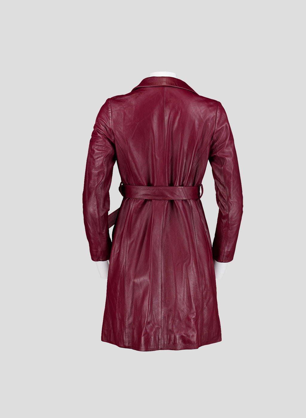 001 Vintage Genuine Leather Trench Coat — Burgundy
