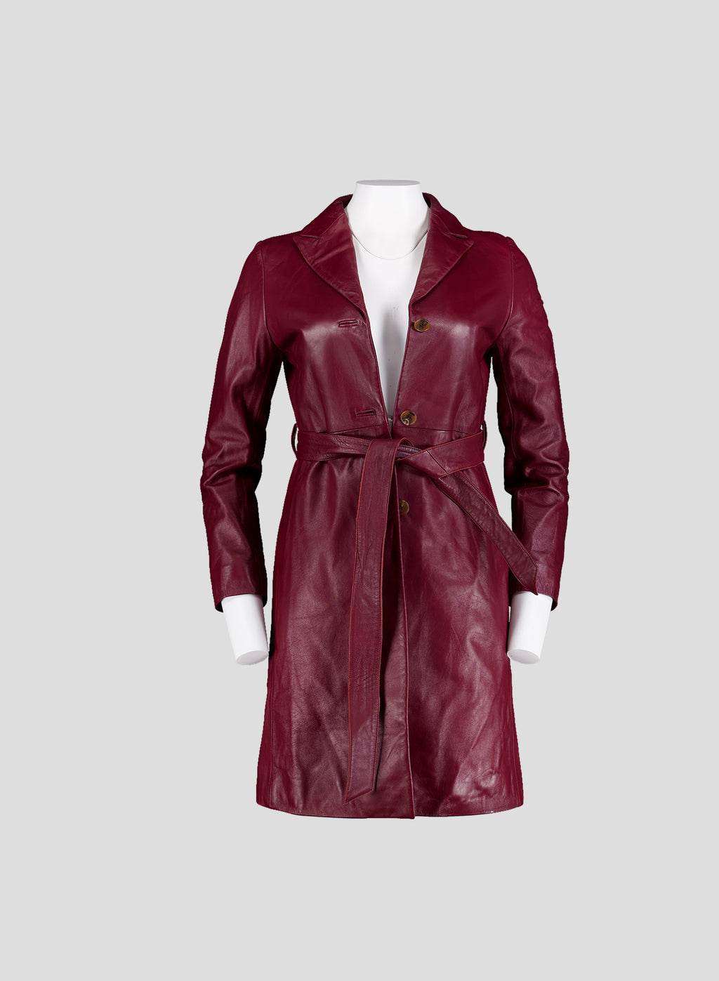 001 Vintage Genuine Leather Trench Coat — Burgundy
