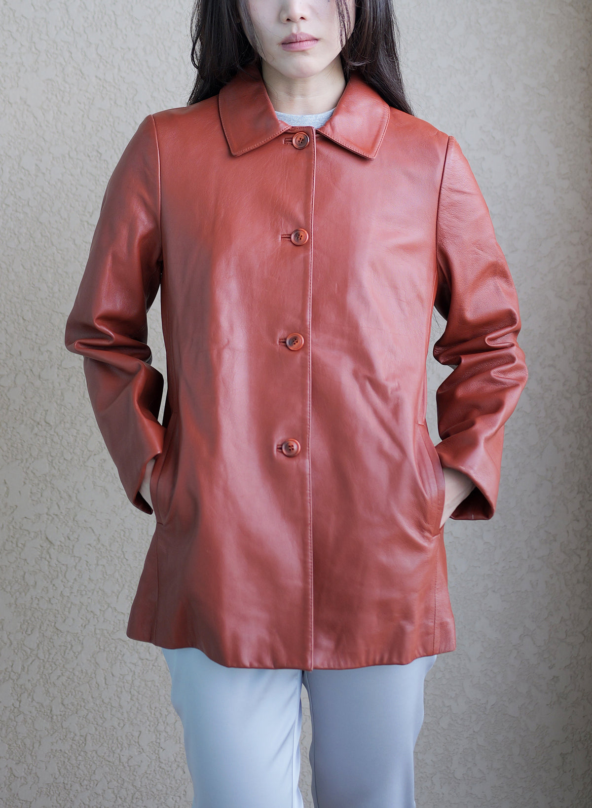 006 Vintage Genuine Leather Jacket — Orange brown