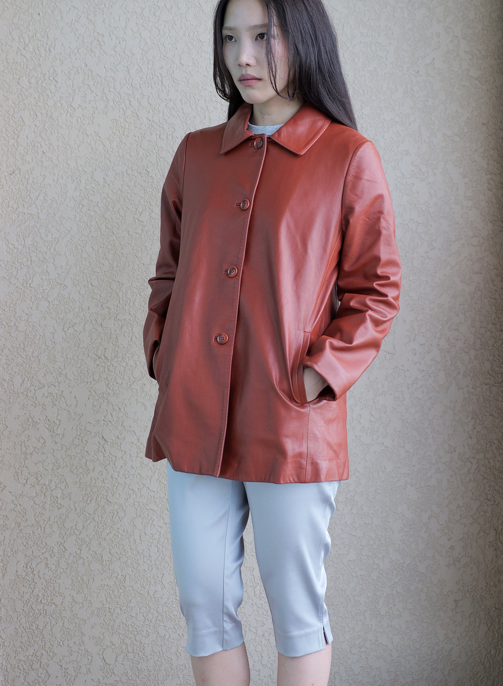 006 Vintage Genuine Leather Jacket — Orange brown