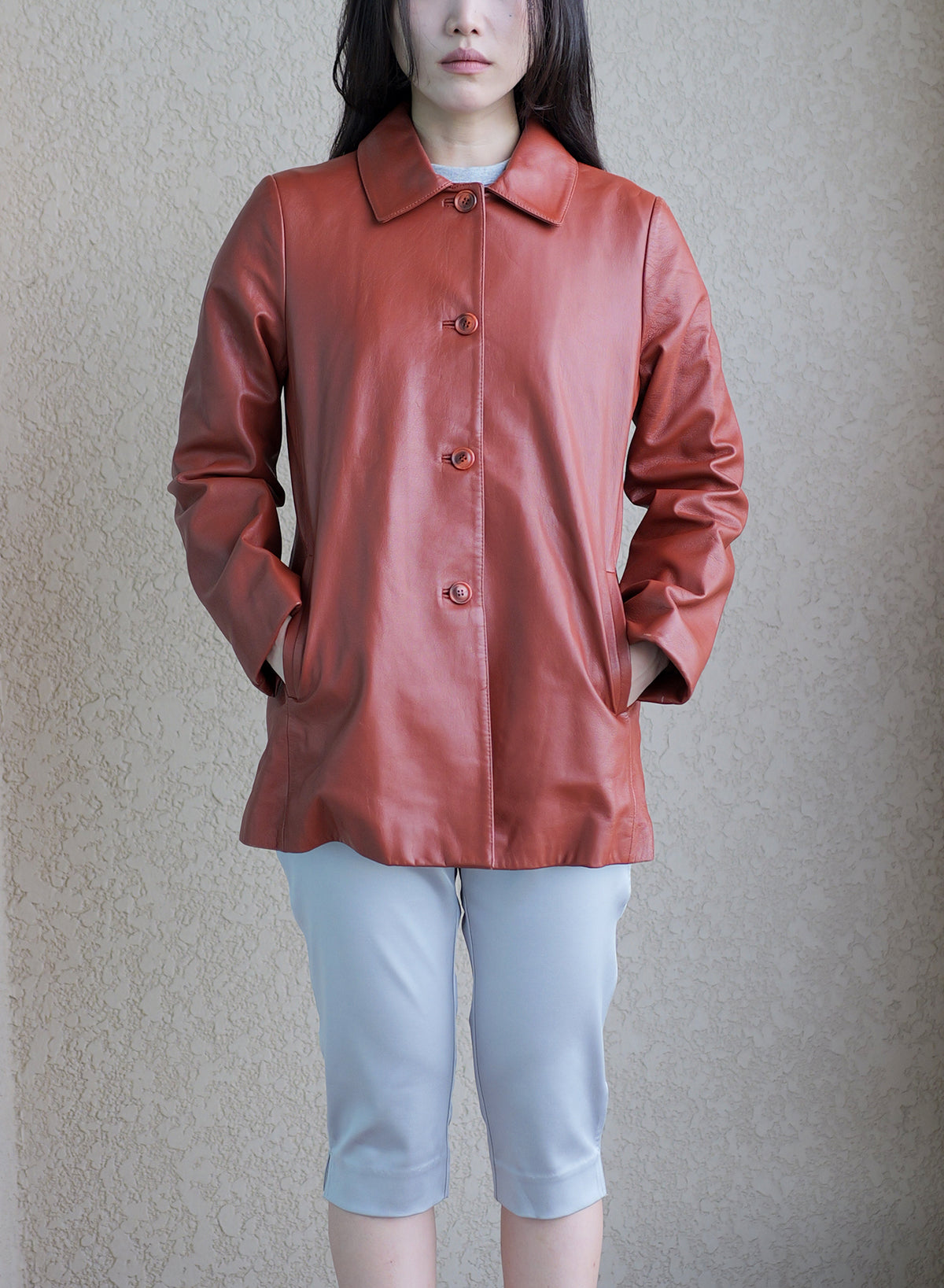 006 Vintage Genuine Leather Jacket — Orange brown