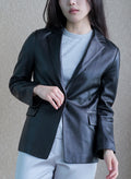 004 Vintage Genuine 90's One Button Leather Blazer — Black