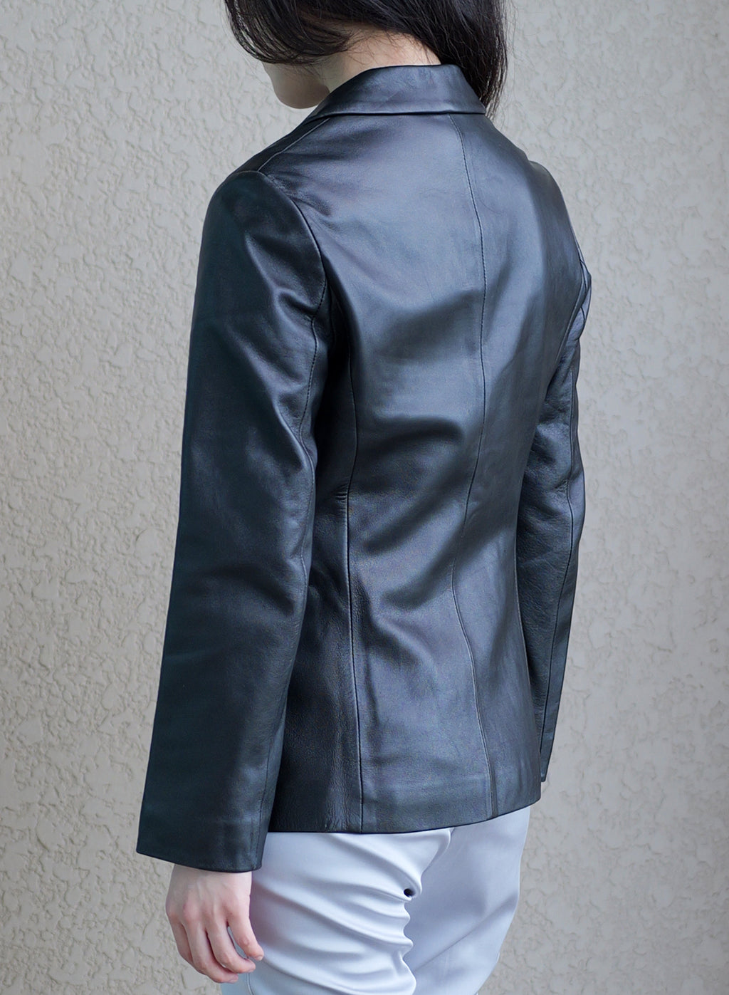 004 Vintage Genuine 90's One Button Leather Blazer — Black