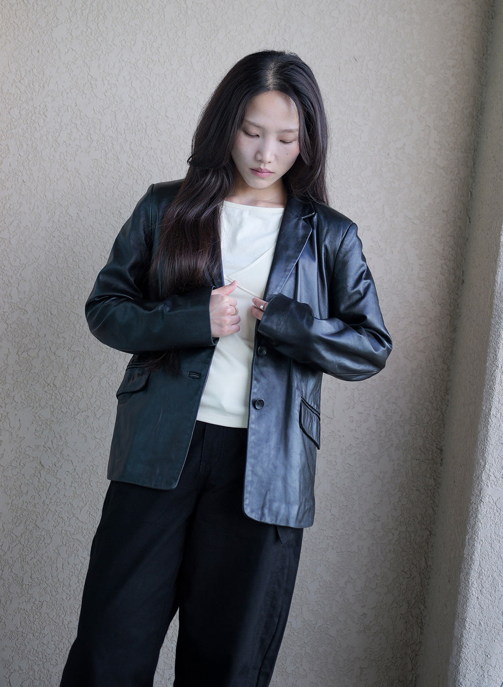 003 Vintage Genuine Leather Blazer — Black