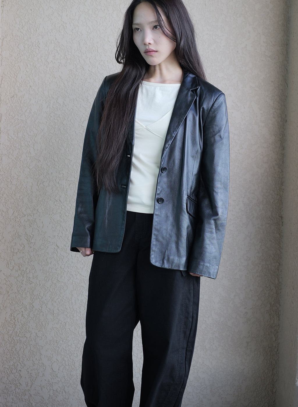 003 Vintage Genuine Leather Blazer — Black