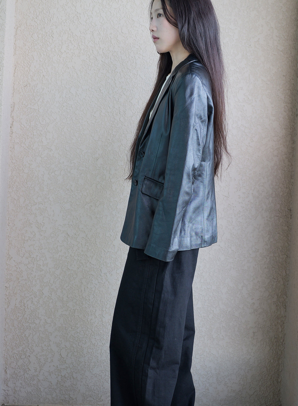 003 Vintage Genuine Leather Blazer — Black