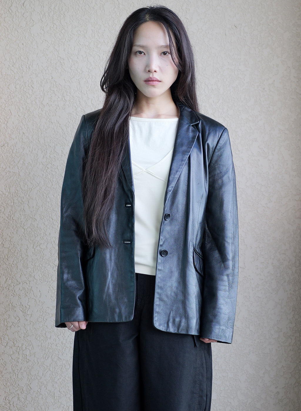 003 Vintage Genuine Leather Blazer — Black
