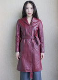 001 Vintage Genuine Leather Trench Coat — Burgundy