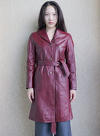 001 Vintage Genuine Leather Trench Coat — Burgundy