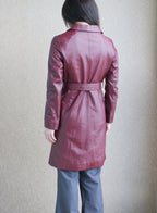001 Vintage Genuine Leather Trench Coat — Burgundy