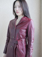 001 Vintage Genuine Leather Trench Coat — Burgundy