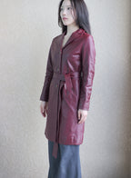 001 Vintage Genuine Leather Trench Coat — Burgundy