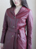 001 Vintage Genuine Leather Trench Coat — Burgundy