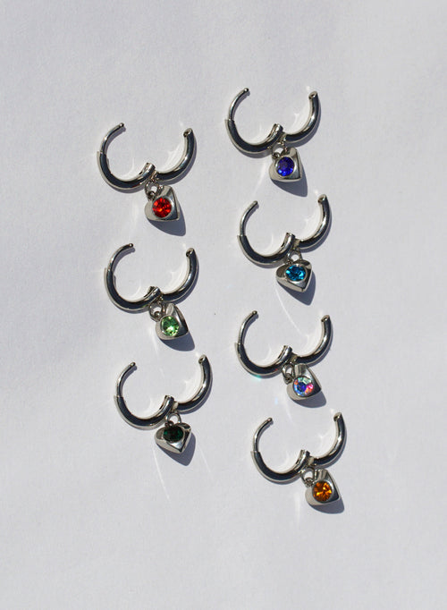 Birthstone Heart Hoops • Surgical Steel