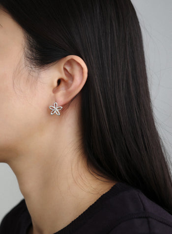 Matte Textured Flower Stud • Silver