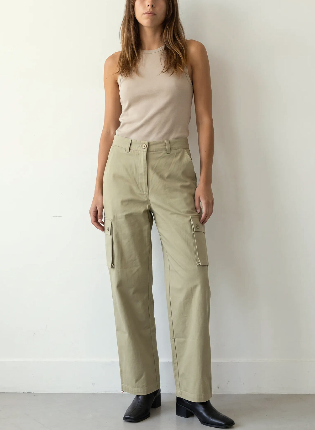 Cotton Cargo Straight Pants - (Khaki)