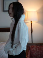 Cowl Neck Shirt - (White/Grey)
