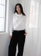 Cotton Velvet Wide-Leg Pants - Black