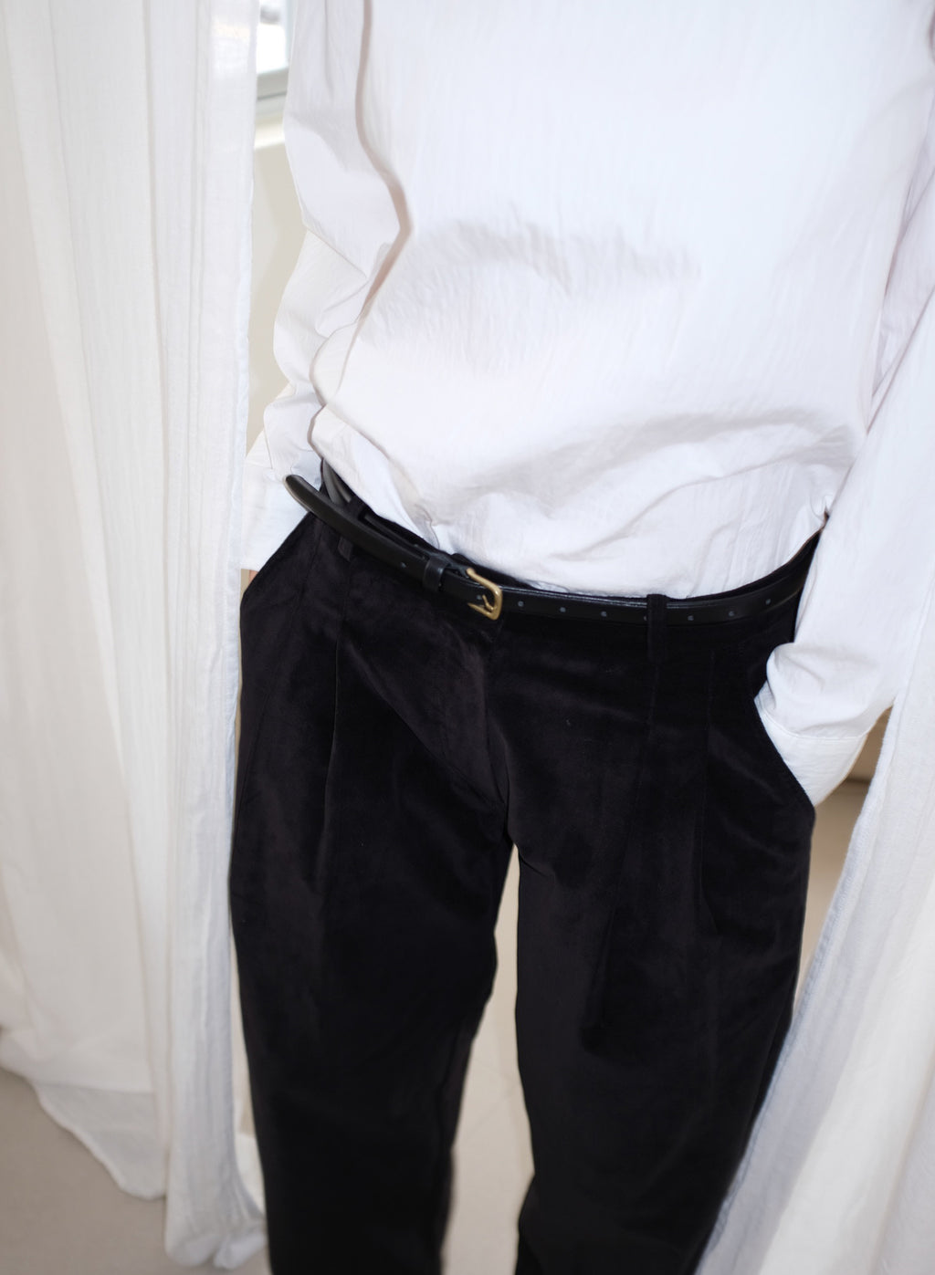 Cotton Velvet Wide-Leg Pants - Black