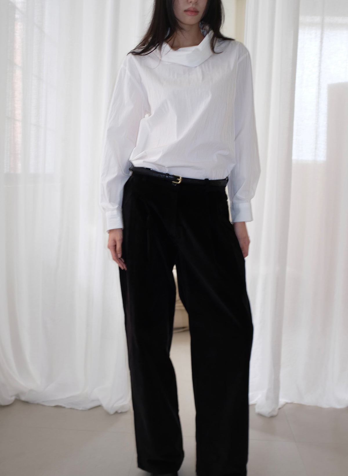 Cotton Velvet Wide-Leg Pants - Black