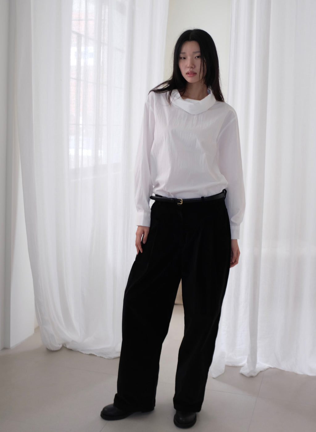 Cotton Velvet Wide-Leg Pants - Black