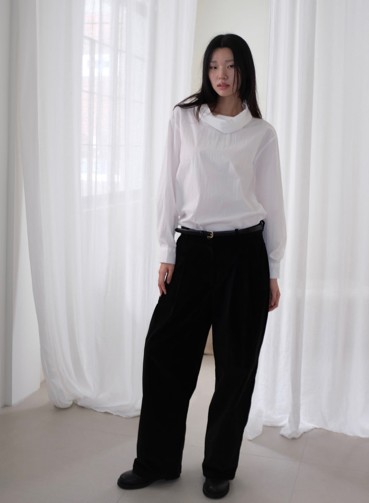 Cotton Velvet Wide-Leg Pants - Black