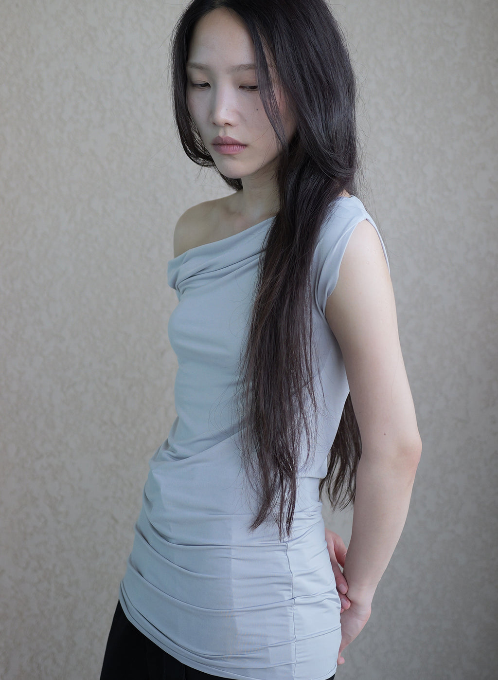 Asymmetric Off-Shoulder Top - Grey
