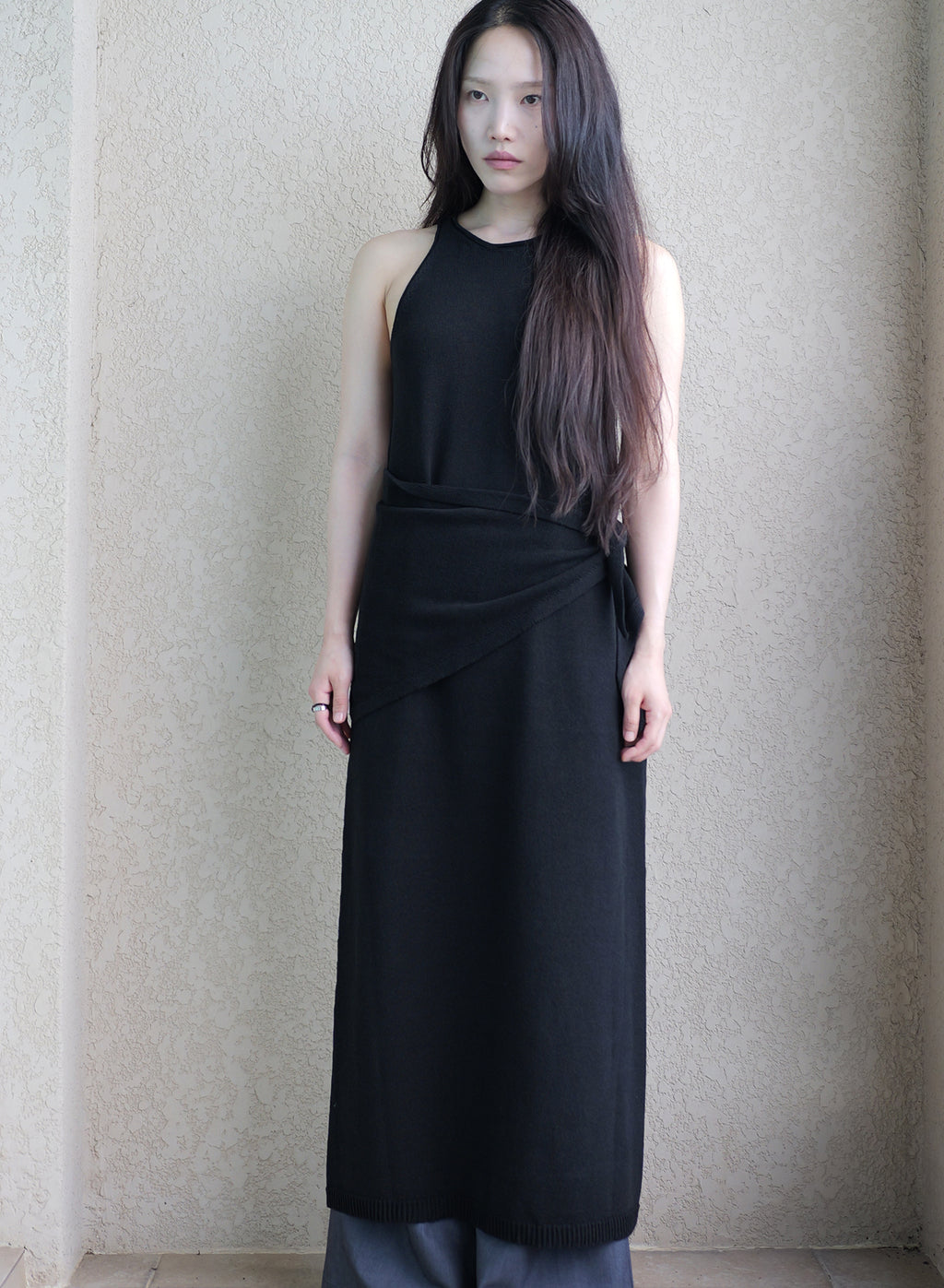 Classic Whole-Garment Knit Maxi Dress - Black