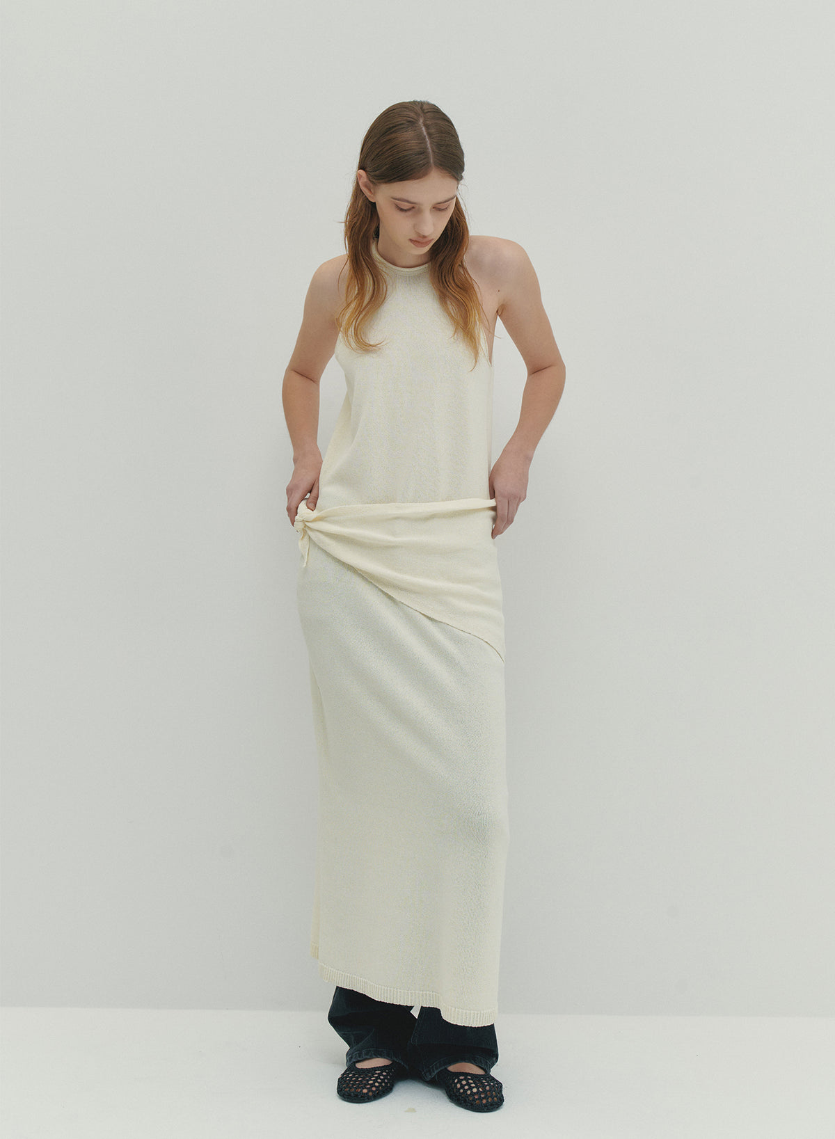 Classic Whole-Garment Knit Maxi Dress -  Ivory