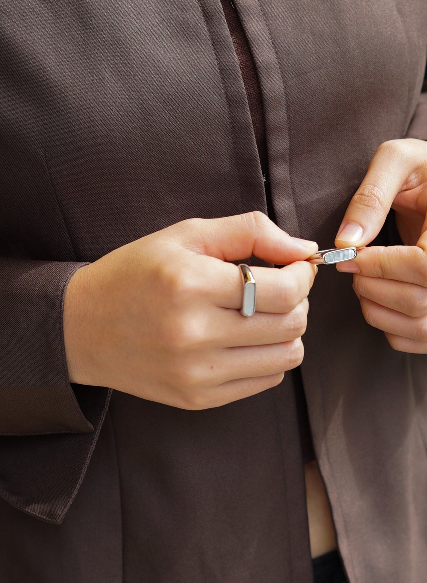 Mother of Pearl Signet Ring • Stainless Steel