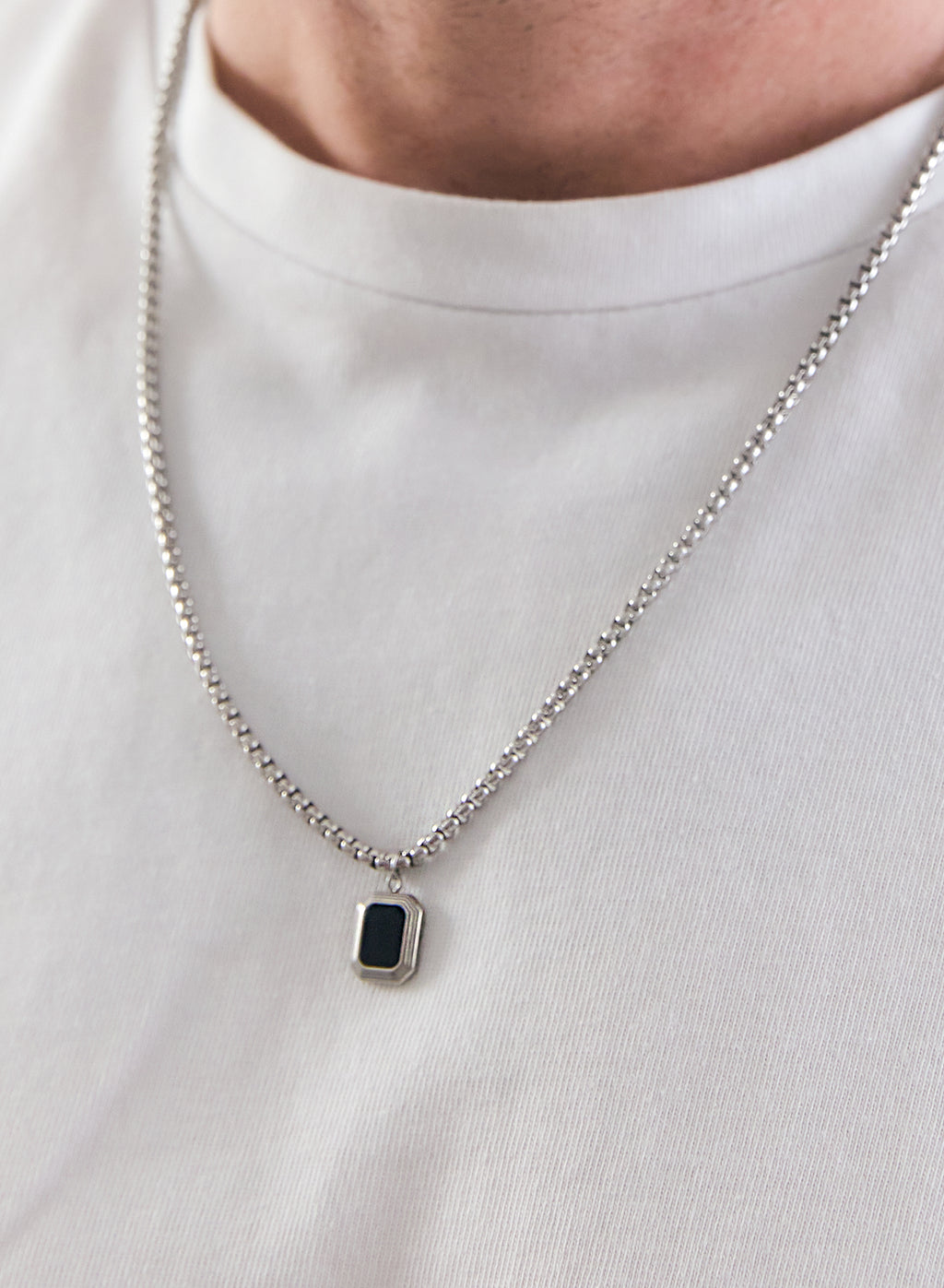 Onyx Hex Necklace • Stainless Steel