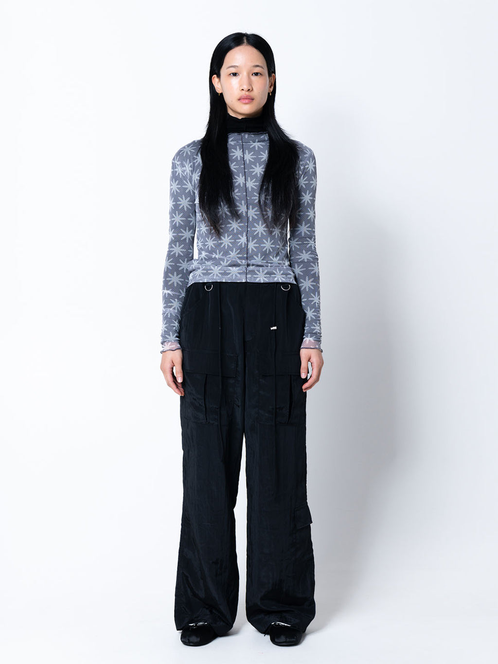 Daisy Print Sheer Mesh Top