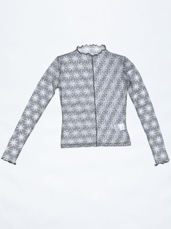 Daisy Print Sheer Mesh Top