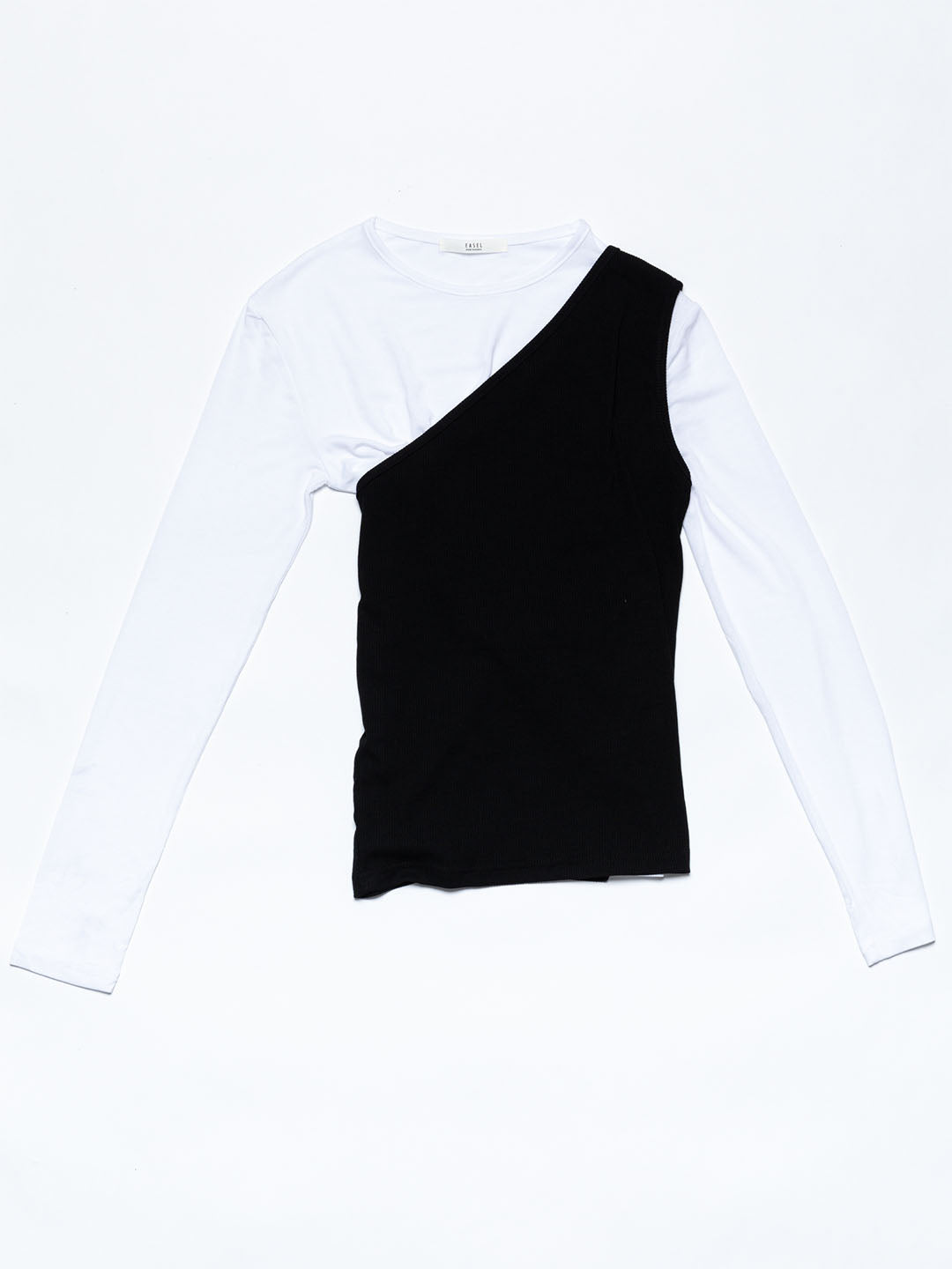 One Shoulder Rib Top with Long Sleeves Top
