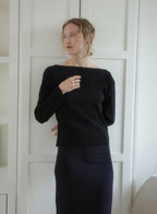 Soft Pleats Long-Sleeve Top ㅡ Black