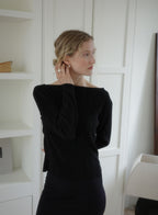Soft Pleats Long-Sleeve Top ㅡ Black
