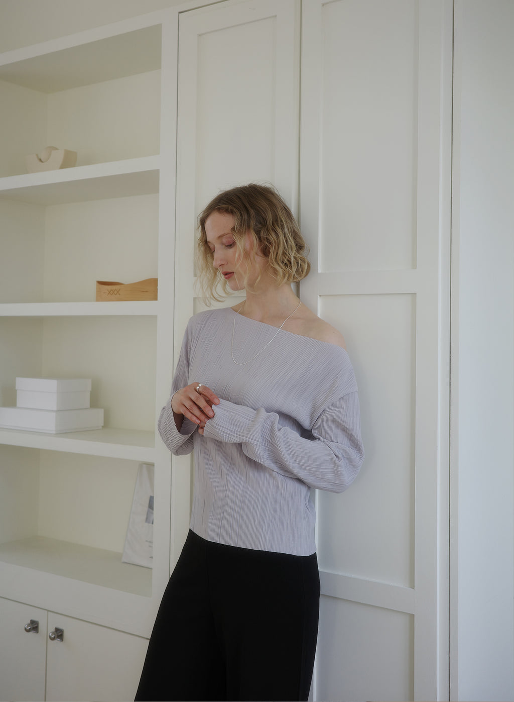 (1+1)Soft Pleats Long-Sleeve Top ㅡ Grey