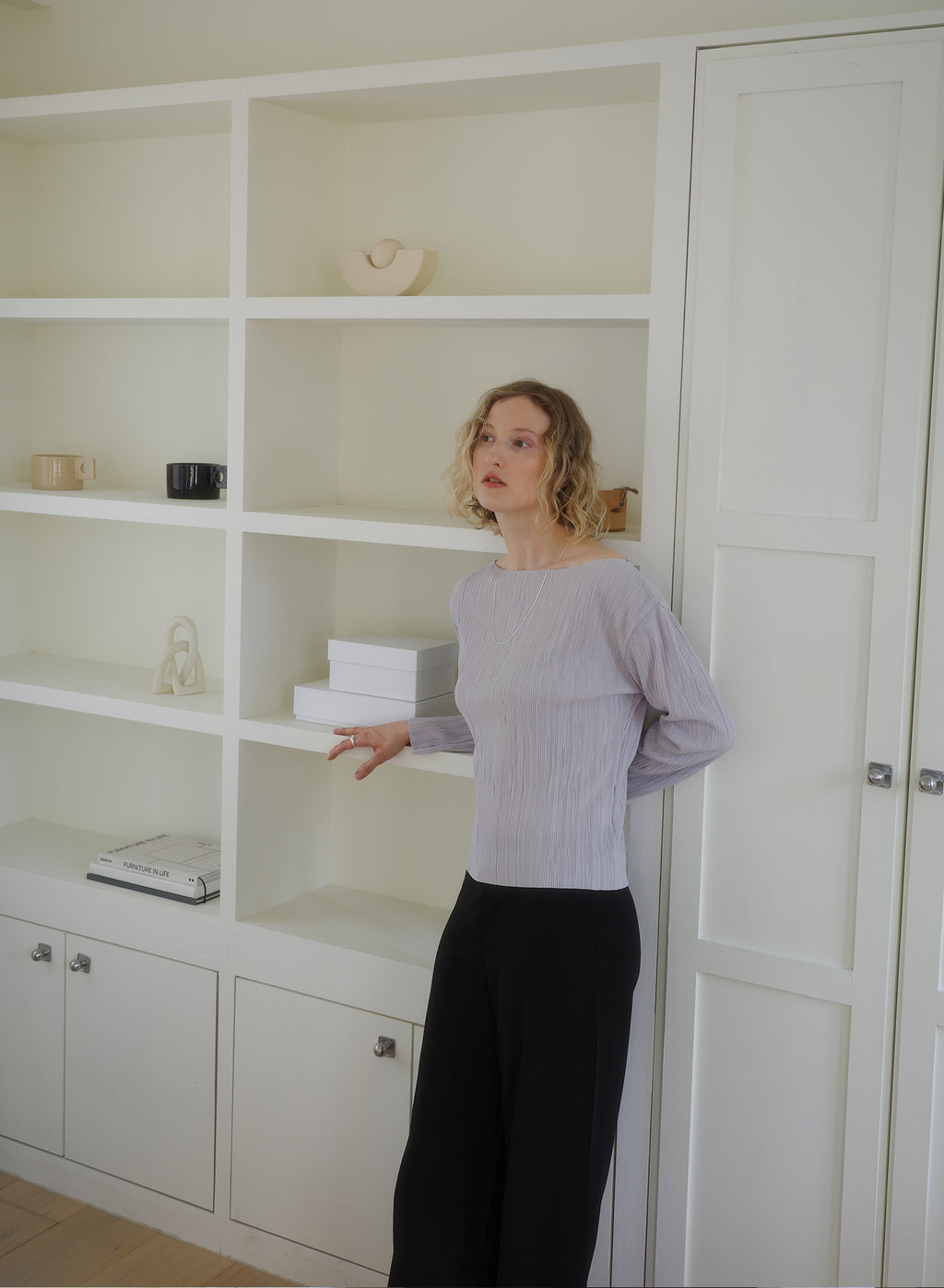 (1+1)Soft Pleats Long-Sleeve Top ㅡ Grey