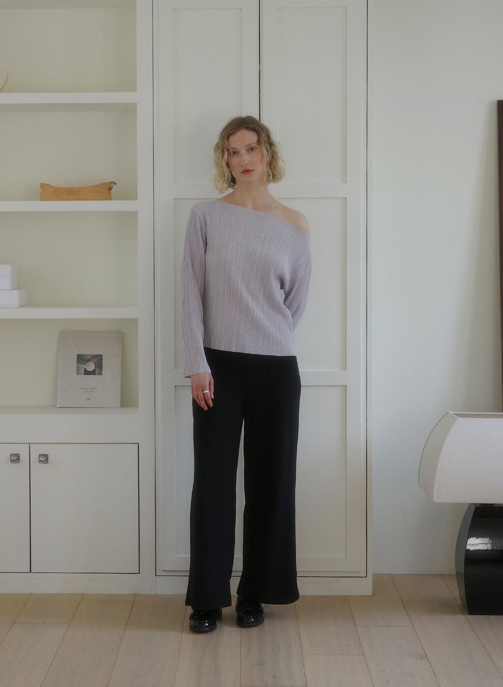 (1+1)Soft Pleats Long-Sleeve Top ㅡ Grey