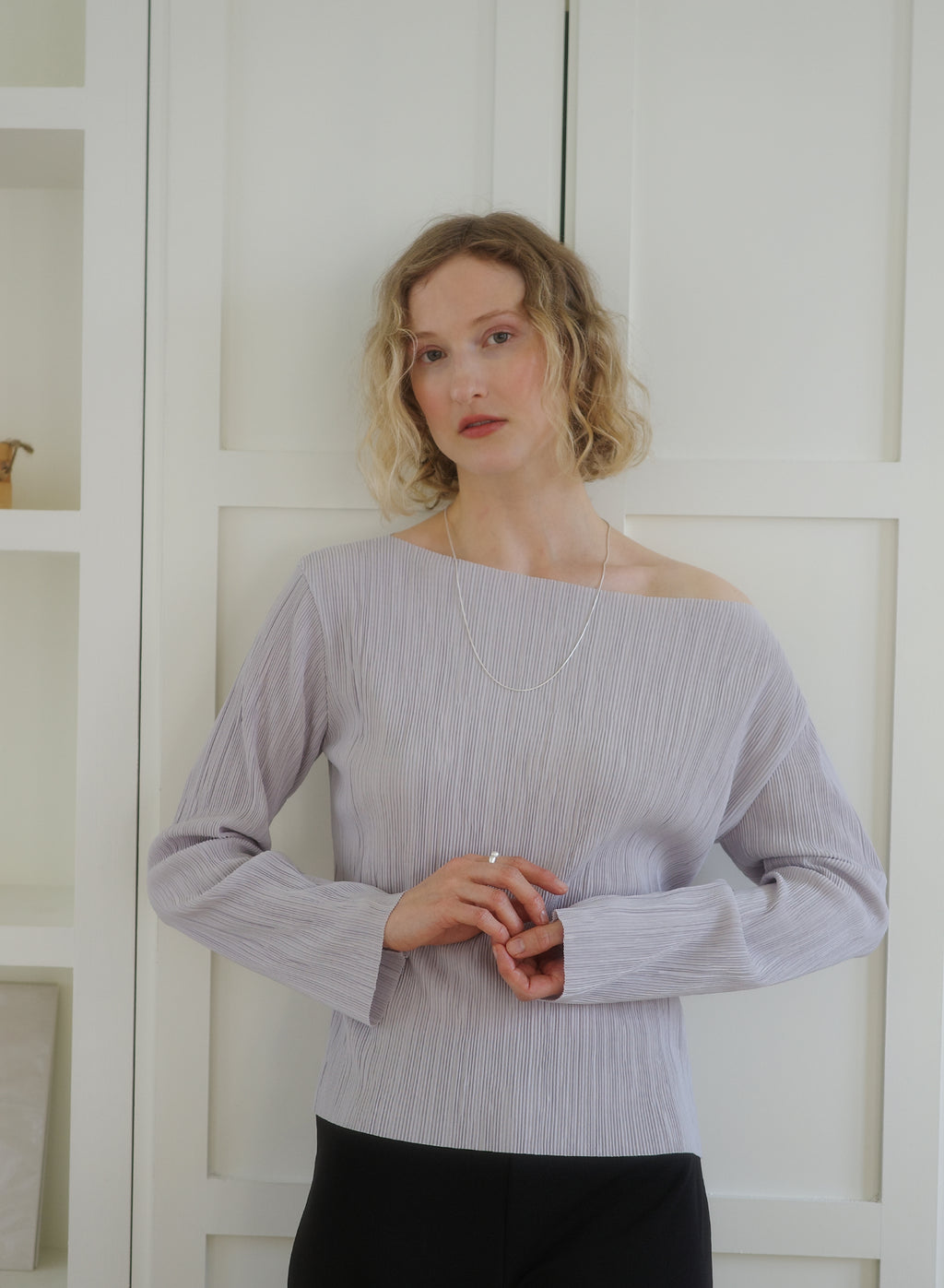 (1+1)Soft Pleats Long-Sleeve Top ㅡ Grey