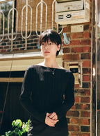 Soft Pleats Long-Sleeve Top ㅡ Black