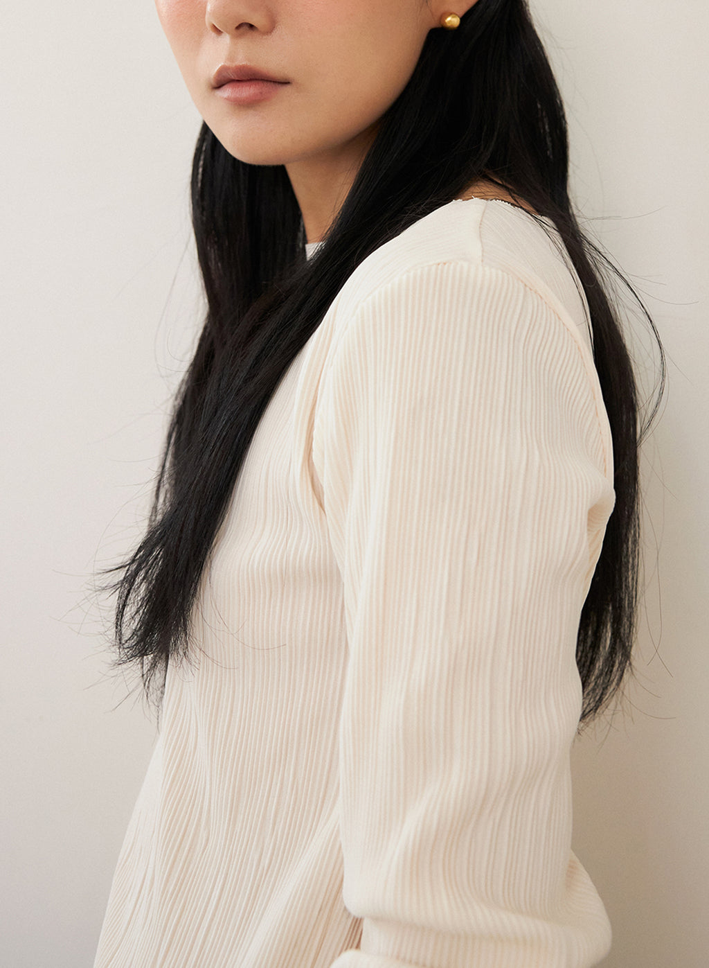 (1+1)Soft Pleats Long-Sleeve Top ㅡ Cream