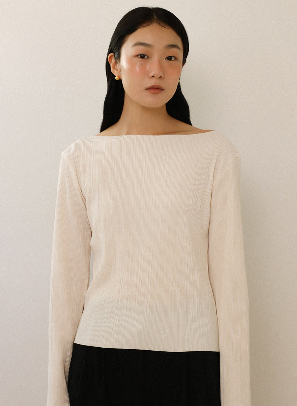 (1+1)Soft Pleats Long-Sleeve Top ㅡ Cream